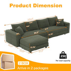 102.4 'Plush Corduroy 4-Seat Sofa,Modern Comfy Upholstered Sofa Cloud Couch,Deep Seat Couches with Soft Pillows and Movable Ottoman,Convertible Sofa Lounge Chair,for Living Room,Apartment,Office,Green - Eloy Royal