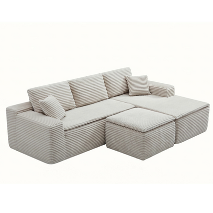 106.5' L-Shaped Corduroy Upholstered 3-Seat Lounge Sofa with Seat Cushion&Ottoman, Right Hand Facing