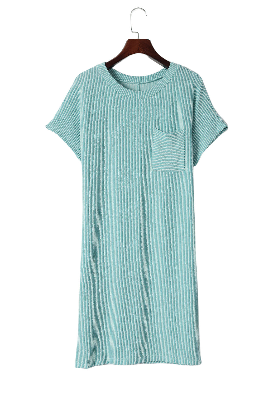 Blue Ribbed Chest Pocket Casual T Shirt Dress - Eloy Royal