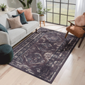 MAVAL Burgundy Washable Rug 8x10 Area Rug (Black+Burgundy, 8'x10') Modern, Contemporary, Non-Shedding & Easy to Clean, Ideal for Living Room, Bedroom, Dining Space, 120*96 inch
