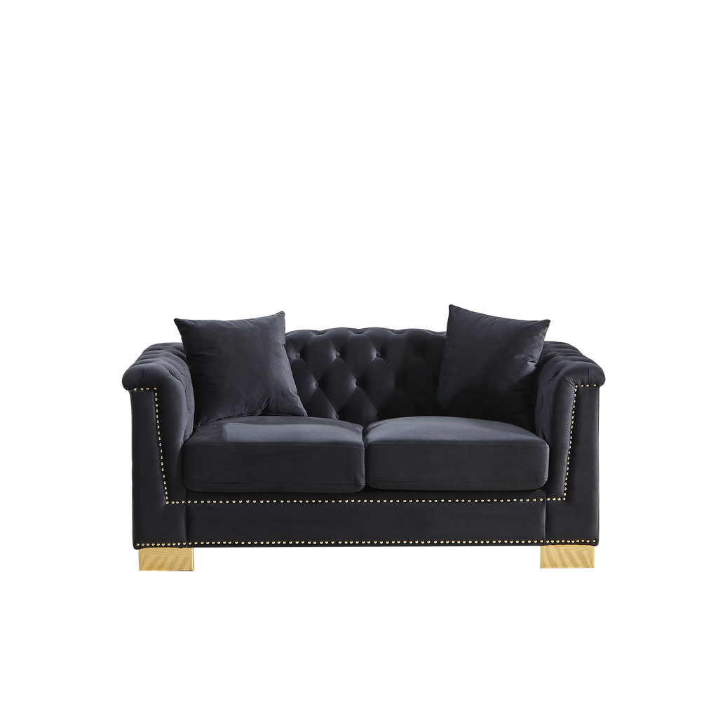 {Video] Classic Modern Style Sofa, 62-inch Chesterfield Classic Rolled Arm Tucked-in Nailhead Decor Cloud Two-Seater Velvet Sofa, Luxury Double Sofa Suitable for Living Room, Bedroom, Apartment, - Eloy Royal