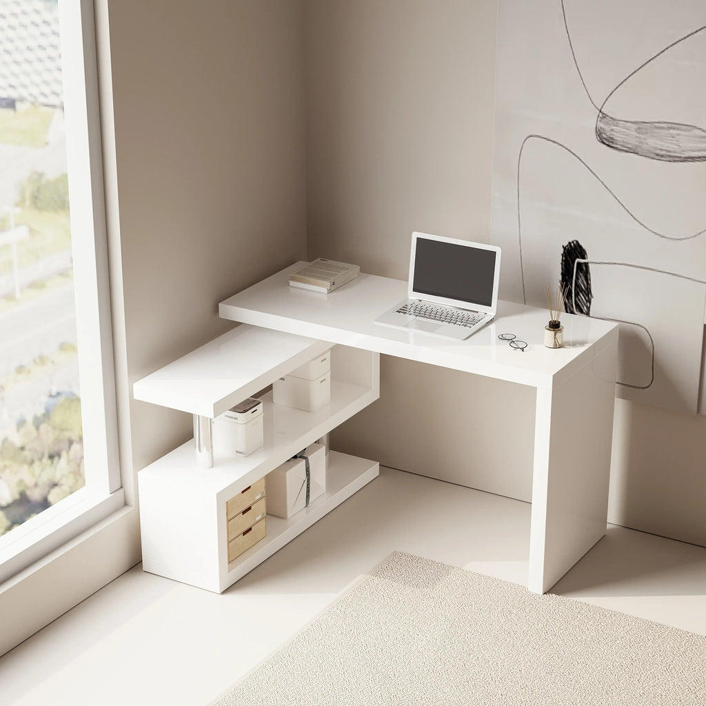 Modern 47'L Swivel Top Desk-High Gloss White - Eloy Royal