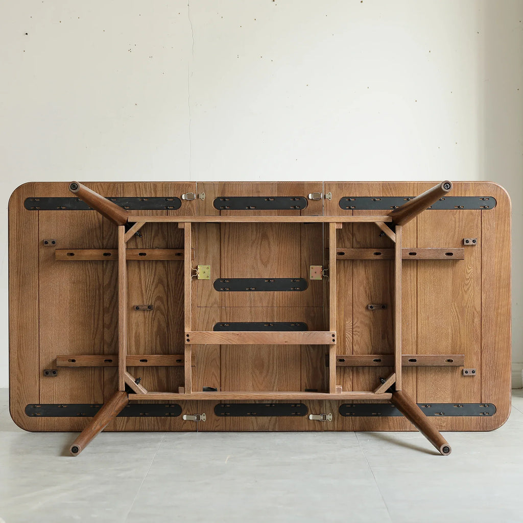 Walnut color solid oak round corner diagonal leg telescopic table 1.2-1.6m, for 6-8 people to meet Dining table wood (Walnut color) - Eloy Royal