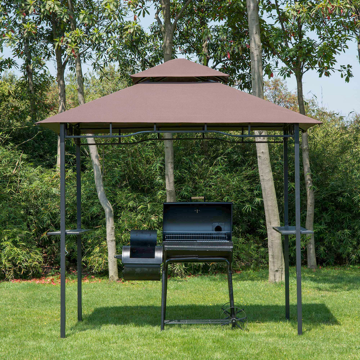 Grill Gazebo with Double Roof, Outdoor BBQ Canopy