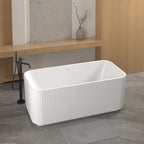 59'Rectangle Linear Acrylic Freestanding Bathtub Stand Alone Soaker Tub, Glossy White Acrylic, POP-UP Chrome Drain, cUPC Certified, - Eloy Royal