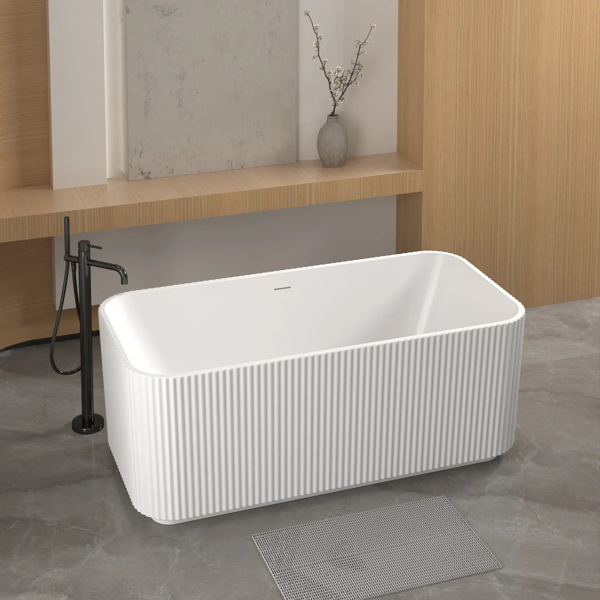 59'Rectangle Linear Acrylic Freestanding Bathtub Stand Alone Soaker Tub, Glossy White Acrylic, POP-UP Chrome Drain, cUPC Certified, - Eloy Royal