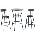 Rustic Brown Round Bar Table and Stool Set with Shelf, Upholstered Stool with Backrest, Metal & Wood, 24.17'W x 24.17'D x 36.02'H