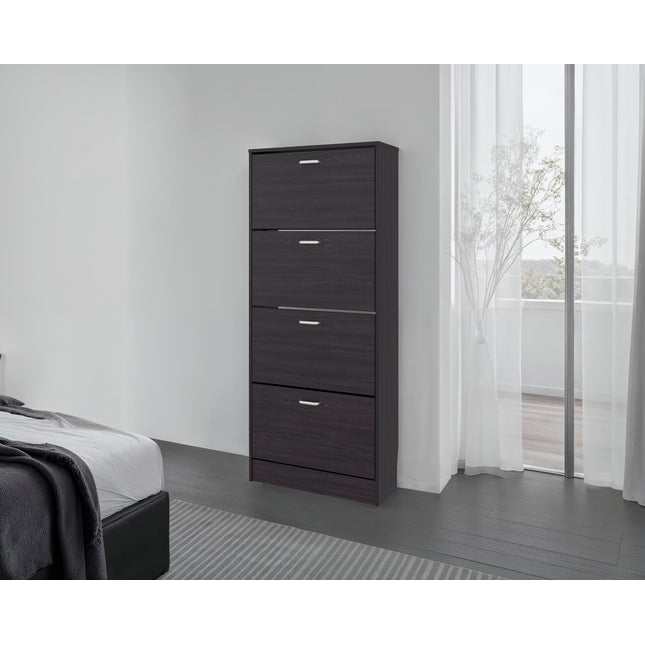 FM FURNITURE INOLA Vertical Shoe Cabinet with Doors for Home Organization, WENGUE