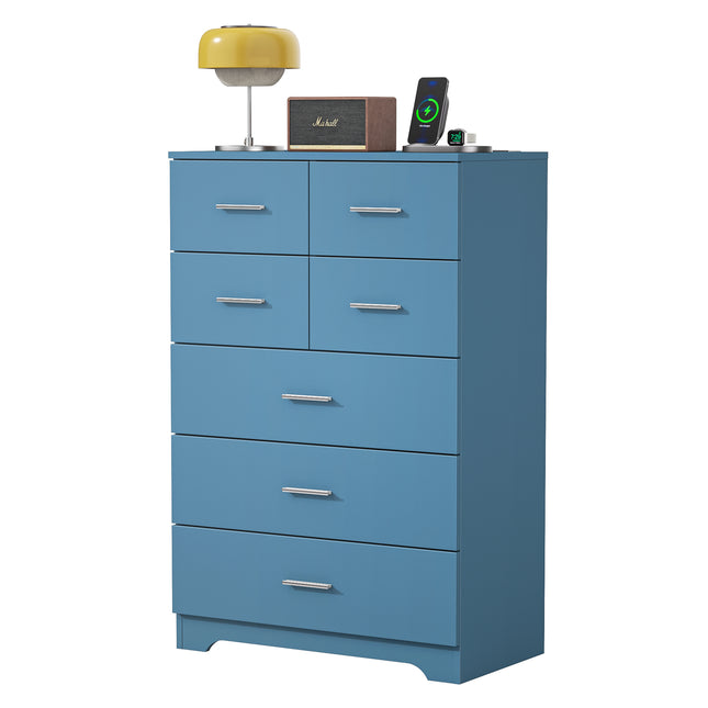 Wooden 7-Drawer Storage Cabinet with Built-In Outlet Durable Organizer for Bedroom, Living Room, and Office