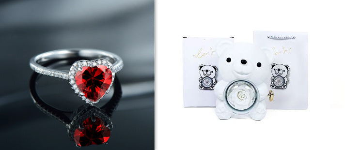 Eternal Rose Teddy Bear Gifts Box With Necklace Rotate Rose Jewelry Box Valentine Wedding Storage Gift Case For Women Girlfriend