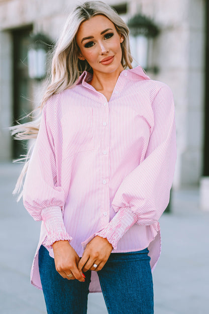 Light Blue Striped Casual Shirred Cuffs Shirt - Eloy Royal