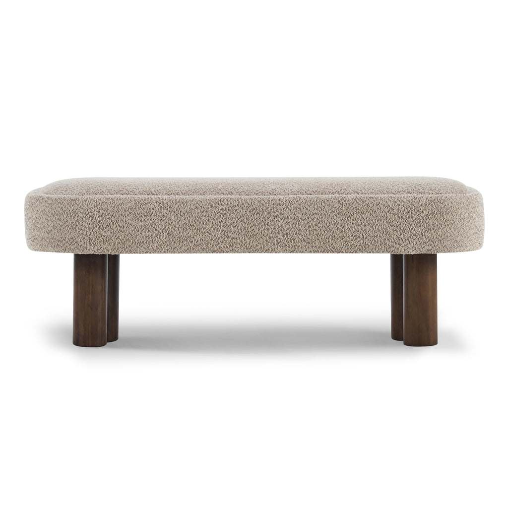 Indoor Khaki Boucle Dining Bench with Walnut Color Legs, 51.57'L Upholstered Seating for Kitchen, Dining Room and Living Space,250lbs Capacity