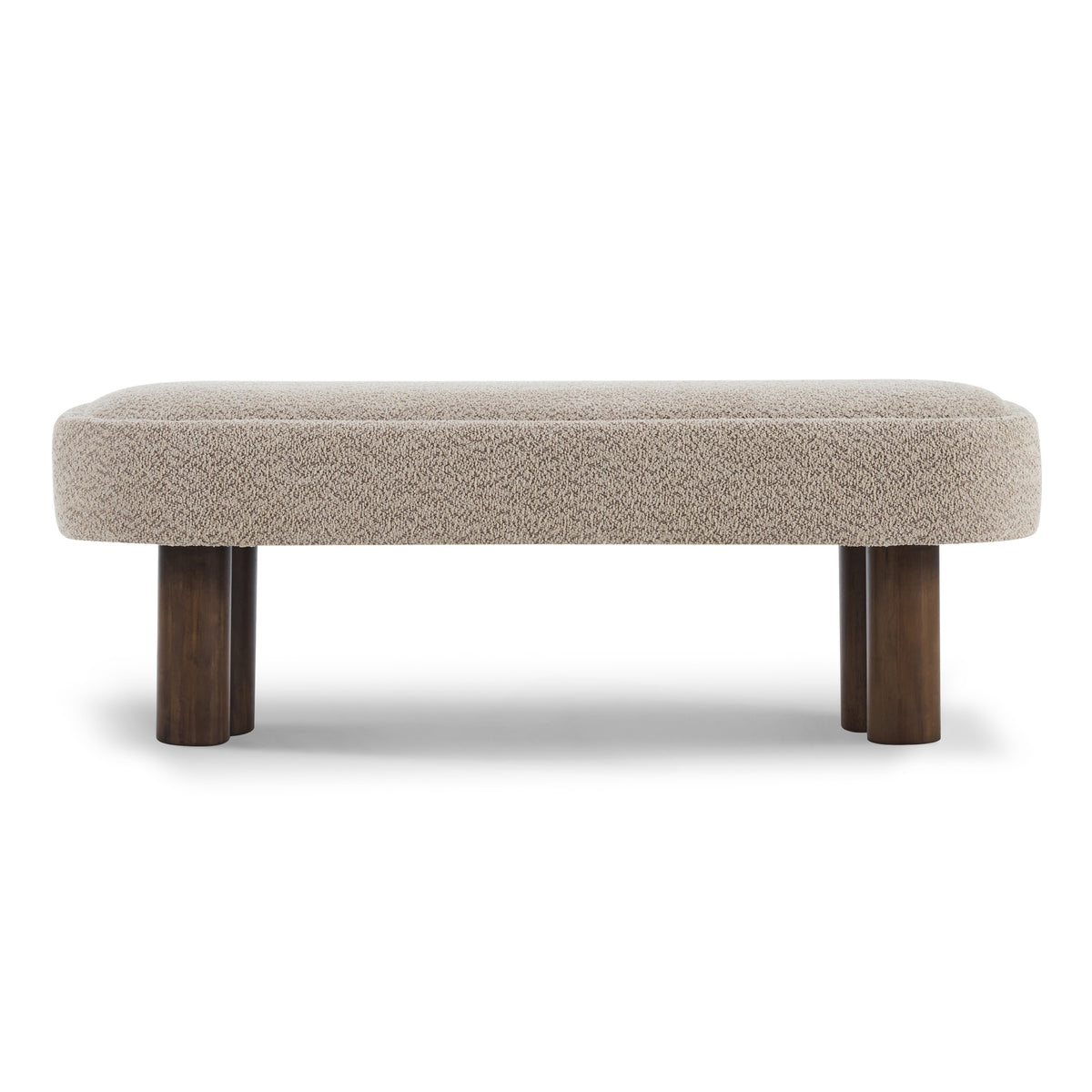 Indoor Khaki Boucle Dining Bench with Walnut Color Legs, 51.57'L Upholstered Seating for Kitchen, Dining Room and Living Space,250lbs Capacity