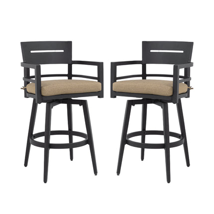 Modern Outdoor 2-Piece Swivel Bar Chairs – Aluminum Frame with Ember Black