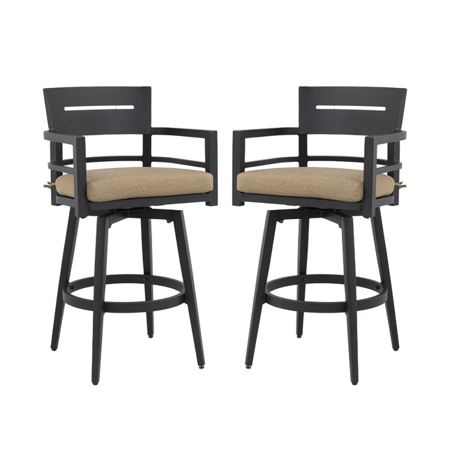 Modern Outdoor 2-Piece Swivel Bar Chairs – Aluminum Frame with Ember Black