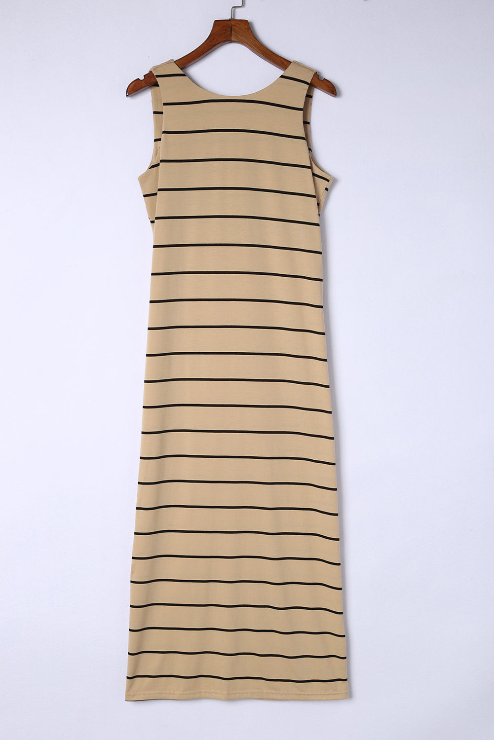 Black Stripe Print Open Back Sleeveless Maxi Dress With Slits - Eloy Royal