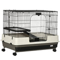 PawHut 26' Small Animal Cage with Wheels, 2-Level Portable Bunny Cage, Chinchilla Ferret Cage with Removable Tray, Platform and Ramp