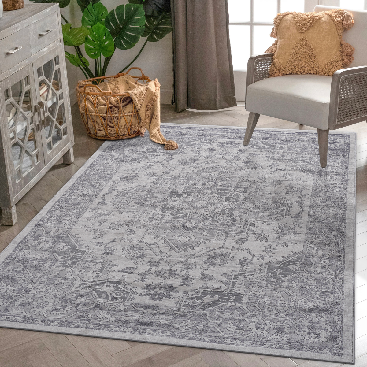 MARFI Collection7.9X10. Silver / Oriental Area Rug Modern, Contemporary, Non-Shedding & Easy to Clean, Ideal for Living Room, Bedroom, Dining Space, 120*93 inch
