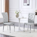 A set of 2 gray and silvery vintage crocodile leather cushioned dining chairs, featuring crystal clasp design and artificial leather design, adding a touch of elegance and mystery to the dining area