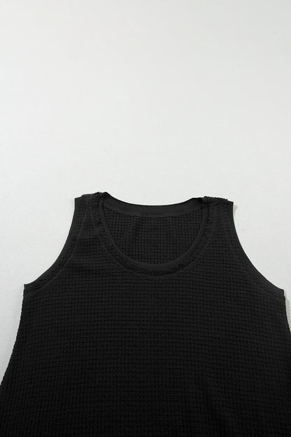 White Scoop Neck Waffle Knit Splicing Flowy Vest - Eloy Royal