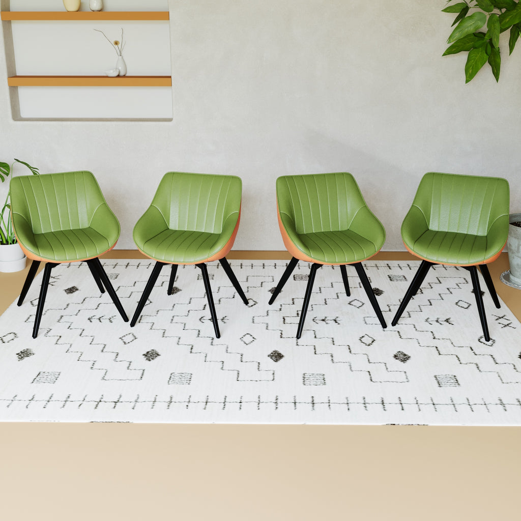 A set of 4 dining chairs, medieval modern kitchen dining chair, PU decorative chairs with black metal legs, suitable for home&kitchen  (Green and Orange)