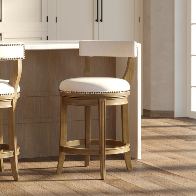 26' Counter-Height Bar Stool, Pecan Finish with Linen Fabric Seat and Back, 1PC
