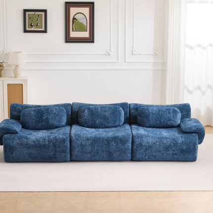 Compression Wave Sofa, Convertible Floor Sofa Bed, DIY Boneless Modular Sectional Sofa, No Assembly Required, Faux Rabbit Velvet Fabric, 1 Side Seat, 1 Middle Section,Seat,Blue.