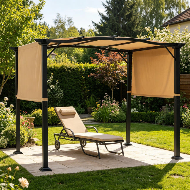 Backyard  Retractable Pergola Canopy, Outdoor Gazebo with Sun Shade Shelter and Steel Frame 8' x 10'