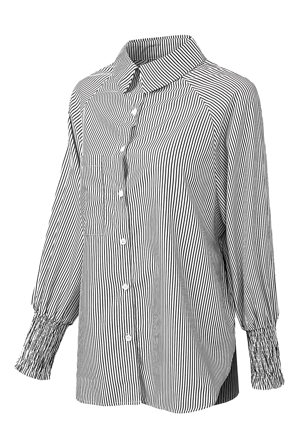 Light Blue Striped Casual Shirred Cuffs Shirt - Eloy Royal