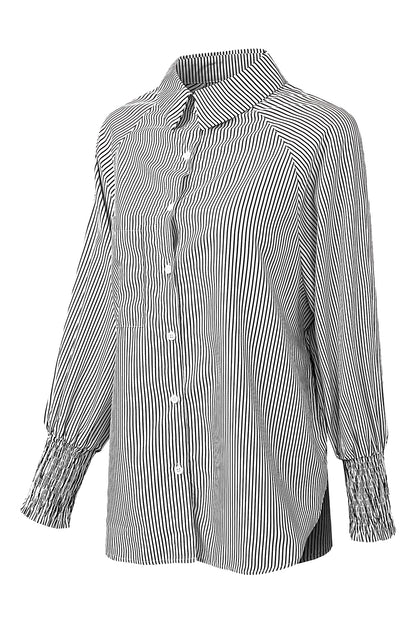 Light Blue Striped Casual Shirred Cuffs Shirt - Eloy Royal