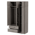 Modern Gray 3-Door Mirror Wardrobe with 2 Drawers and Top Cabinet, Particle Board