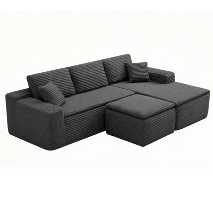 106.5' L-Shaped Corduroy Upholstered 3-Seat Lounge Sofa with Seat Cushion&Ottoman, Right Hand Facing
