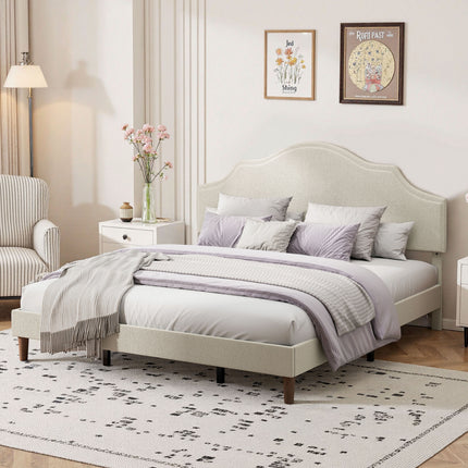 King Size Bed Frame Upholstered Platform Bed with Adjustable Headboard with Modern