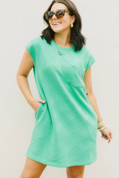 Mint Green Plain Textured Pocketed Mini Dress - Eloy Royal