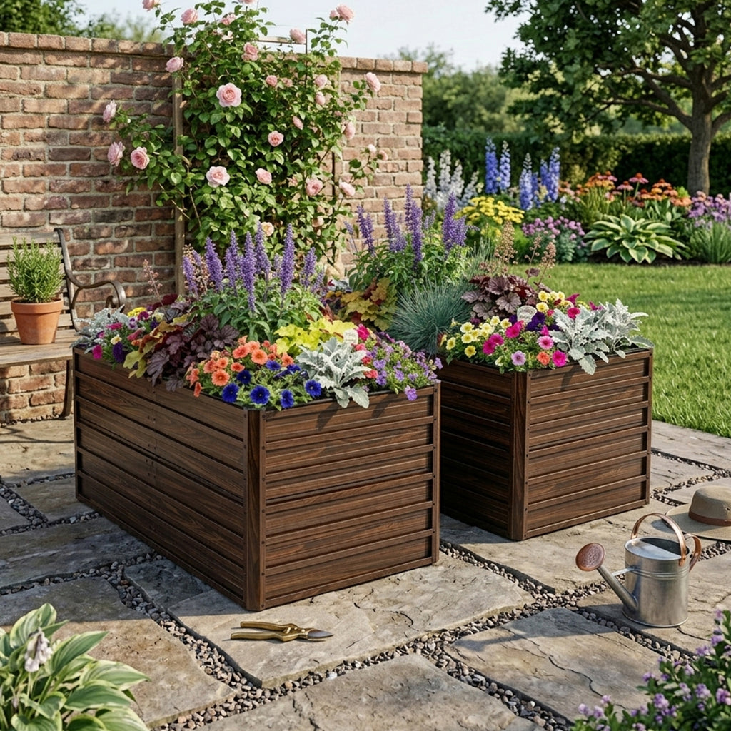 2-Pack 74.6'x35.4'x25' Raised Garden Bed Kit, Metal Elevated Planter Box, Open Drainage Base, 8 Reinforcing Rods, Rustproof Steel with Safety Edging – Easy Assembly for Vegetables, Flowers, Herbs