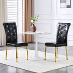 Set of 2,Retro alligator skin Upholstered dining chairs,with Crystal buckle design and Faux Leather design,a touch of elegance and mystery to the dining area.Gold plated metal feet