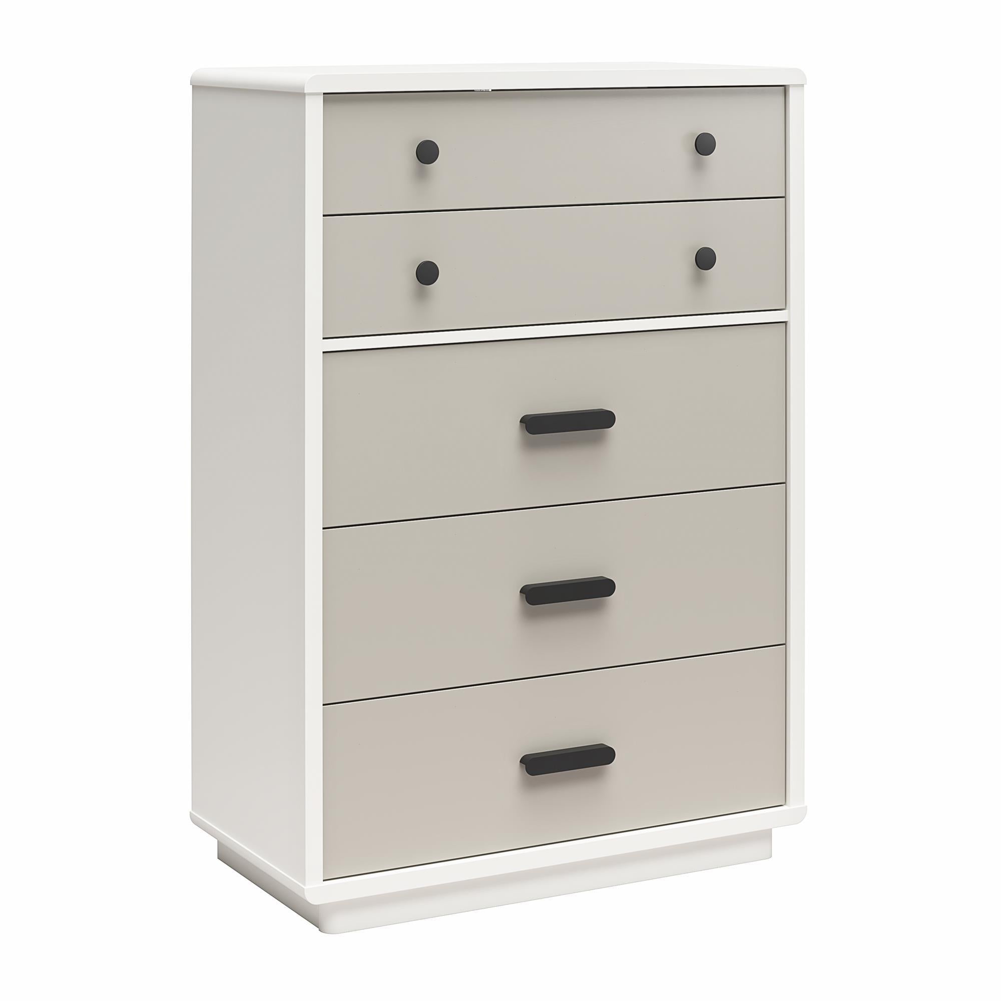 Valencia Tall 5-Drawer Dresser in White+Gray with Sleek MDF and Metal Finish, Modern City-Inspired Storage Unit