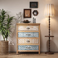 Vintage 4-Drawer Chest with Distressed Wood & Ornate Pattern Design, Rustic Storage Dresser for Bedroom/Living Room