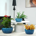 Handmade Ceramic Planter Set of 3, 15'/12'/10' Diameter, Glossy Lake Blue Hammered Texture, for Succulents & Violets, Indoor/Outdoor Use on Windowsill & Bookshelf, Breathable Clay