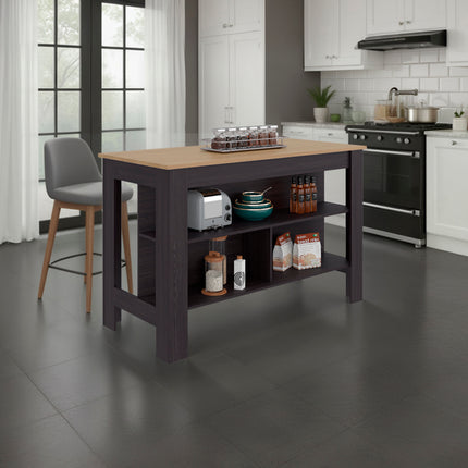 Cala Wide Kitchen Island with Spacious Tabletop, 3 Open Storage Shelves, Four Sturdy Legs and Comfortable Meal Prep Workstation