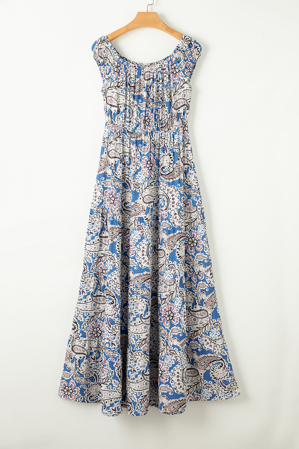 Blue Boho Paisley Print Off Shoulder Maxi Dress - Eloy Royal