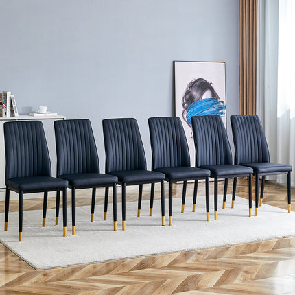 Modern Dining Chairs Set of 4, Black PU Leather Upholstered Chairs with High Back and Chrome Metal Legs, Contemporary Kitchen Chairs for Dining Room or Breakfast Area (Black ,set of 6)