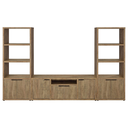 Noriega Mango 3-Piece TV Entertainment Center with Rustic Wood Finish, Open & Concealed Storage, 70.75in H x 112in W x 15.5in D