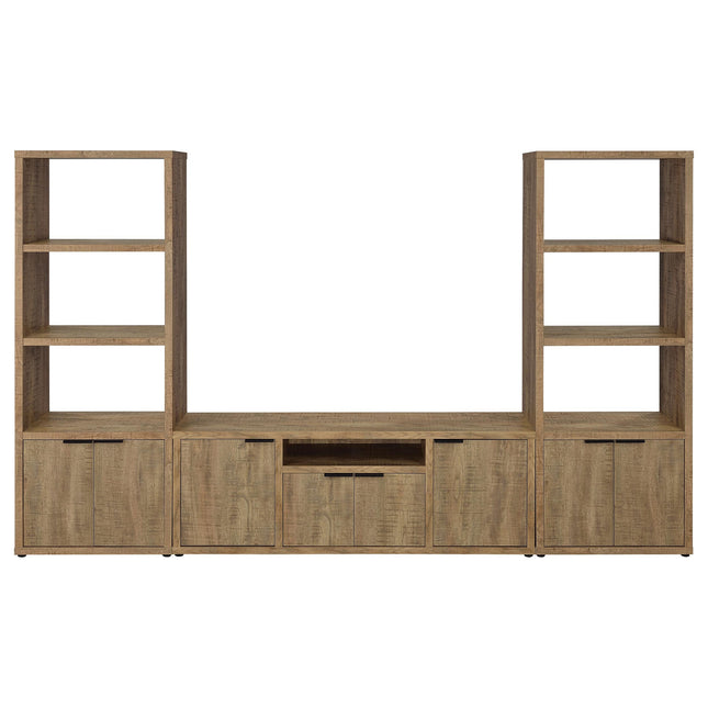 Noriega Mango 3-Piece TV Entertainment Center with Rustic Wood Finish, Open & Concealed Storage, 70.75in H x 112in W x 15.5in D