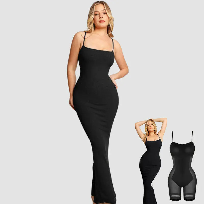 Women's Shapewear Dress Jumpsuit Tummy Tuck Lift Corset Open Crotch Suspender Tight Long Skirt Chest Pad Bodysuit Dress.