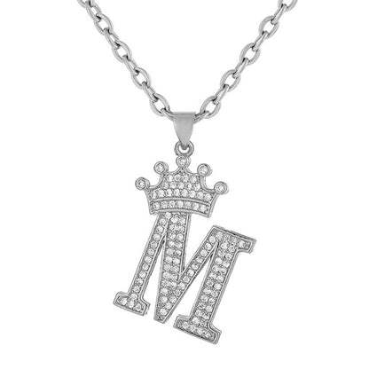 Unisex Copper Inlaid Zircon Crown English Letter Pendant Necklace