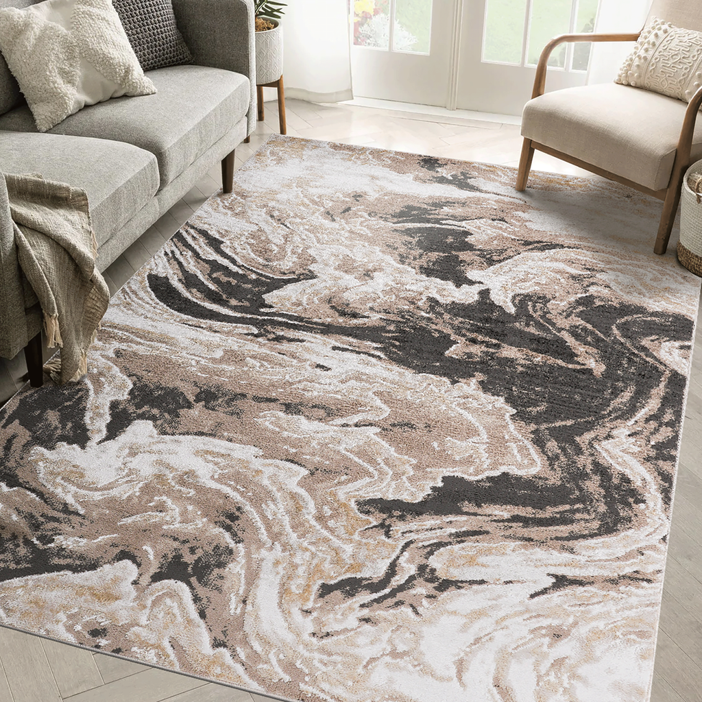 LOOM & LUXE Collection 8X10 L.Brown /Abstract Non-Shedding Living Room Bedroom Dining Home Office Stylish and Stain Resistant Area Rug