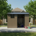 8*6 FT Galvanized Steel Outdoor Storage Shed with Sliding Door, Heavy Duty Metal Tool Shed with Window & Vents, Weatherproof Utility Shed for Backyard Patio Lawn,Brown Black