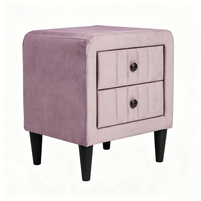 Modern Light Pink Velvet Nightstand with 2 Drawers, Upholstered Bedside Table, Stylish Accent End Table for Bedroom, 20' Wide