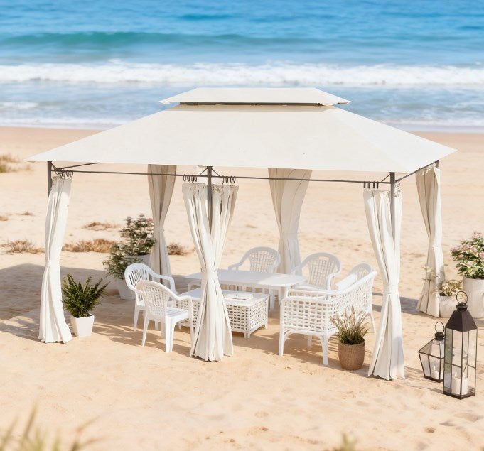 Spacious Double Roof Patio Gazebo,Outdoor Gazebo with Shelves and Netting,for Lawn, Backyard and Deck